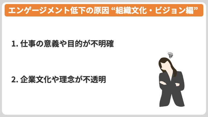 エンゲージメント低下の原因 組織文化・ビジョン編