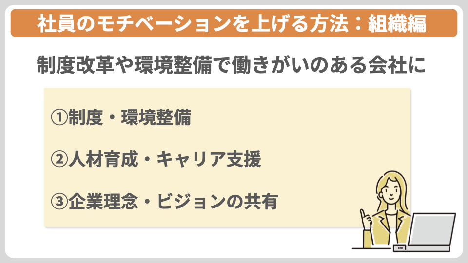 社員のモチベーションを上げる方法　組織編